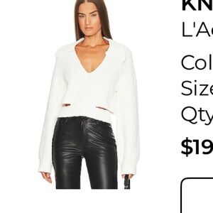 L'Academie White V-Neck Boucle Sweater